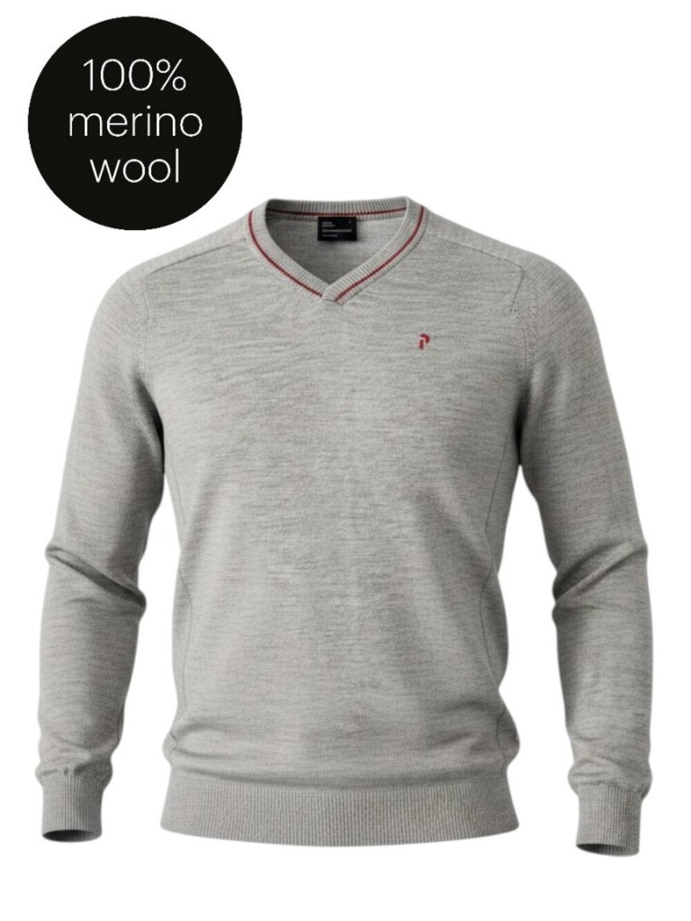 PEAK PERFORMANCE Light Gray Merino Wool V-Neck Sweater xl